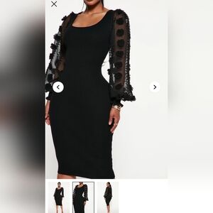 Fashion Nova Black Dress with Sheer Floral Sleeves